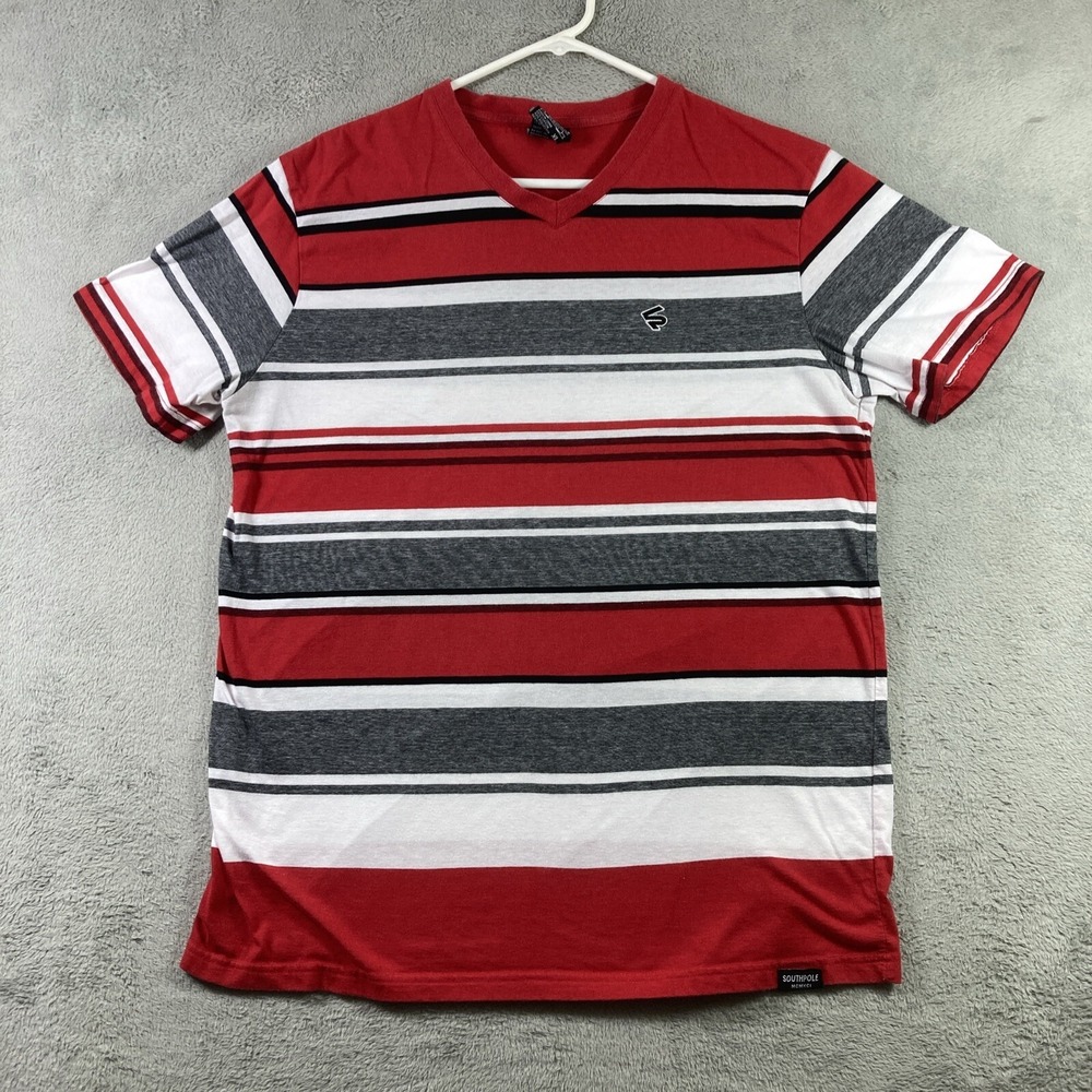 Southpole Shirt Adult XL Striped V Neck Colorful Pullover Short Sleeve Tee READ